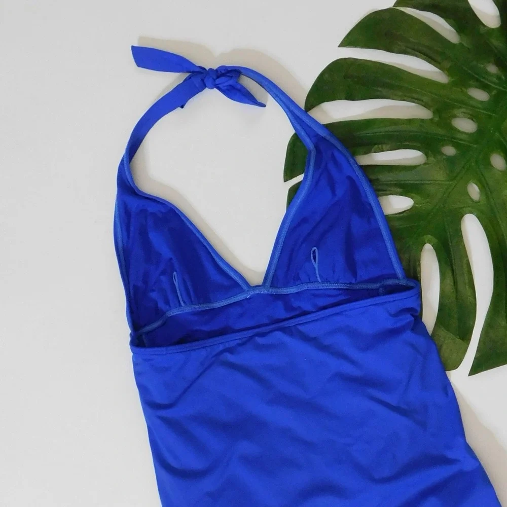 JUICY COUTURE Blue‎ Miss Divine Hearts Pinup One Piece Halter Swimsuit Large